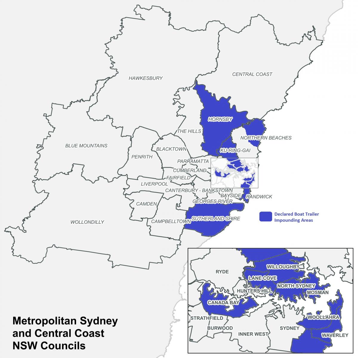 Sydney Councils Map 2019 Boat Trailer Impounding – Declared Areas - Office Of Local Government Nsw